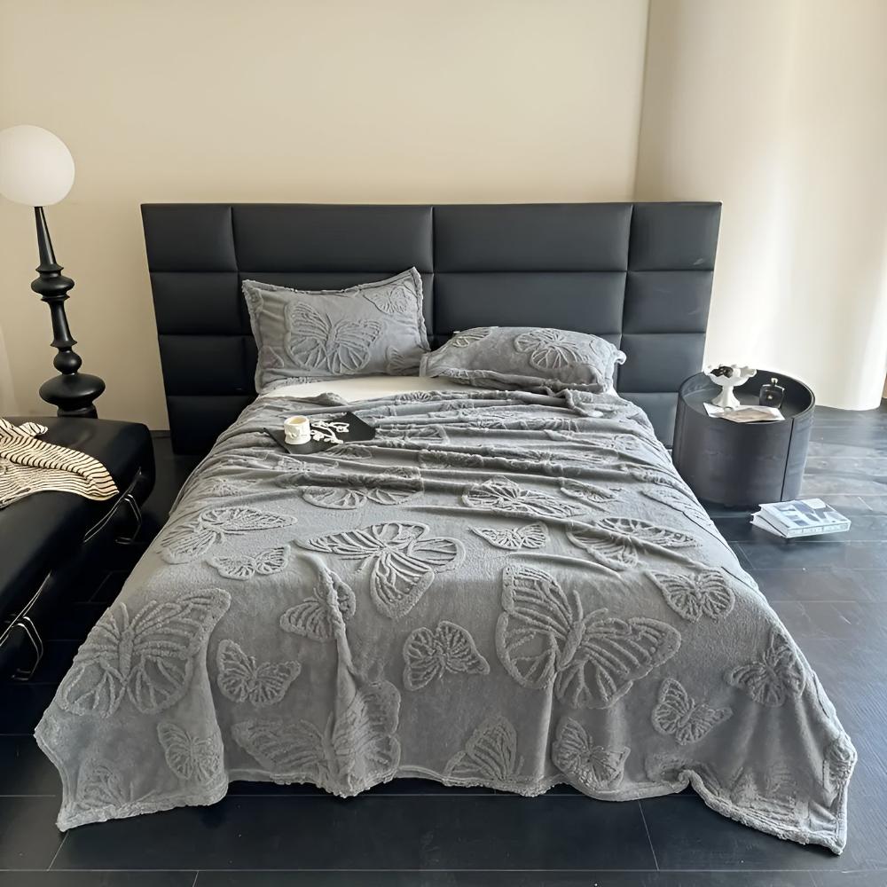 Soft Butterfly Jacquard Flannel Throw Blanket for Cozy Home Decor