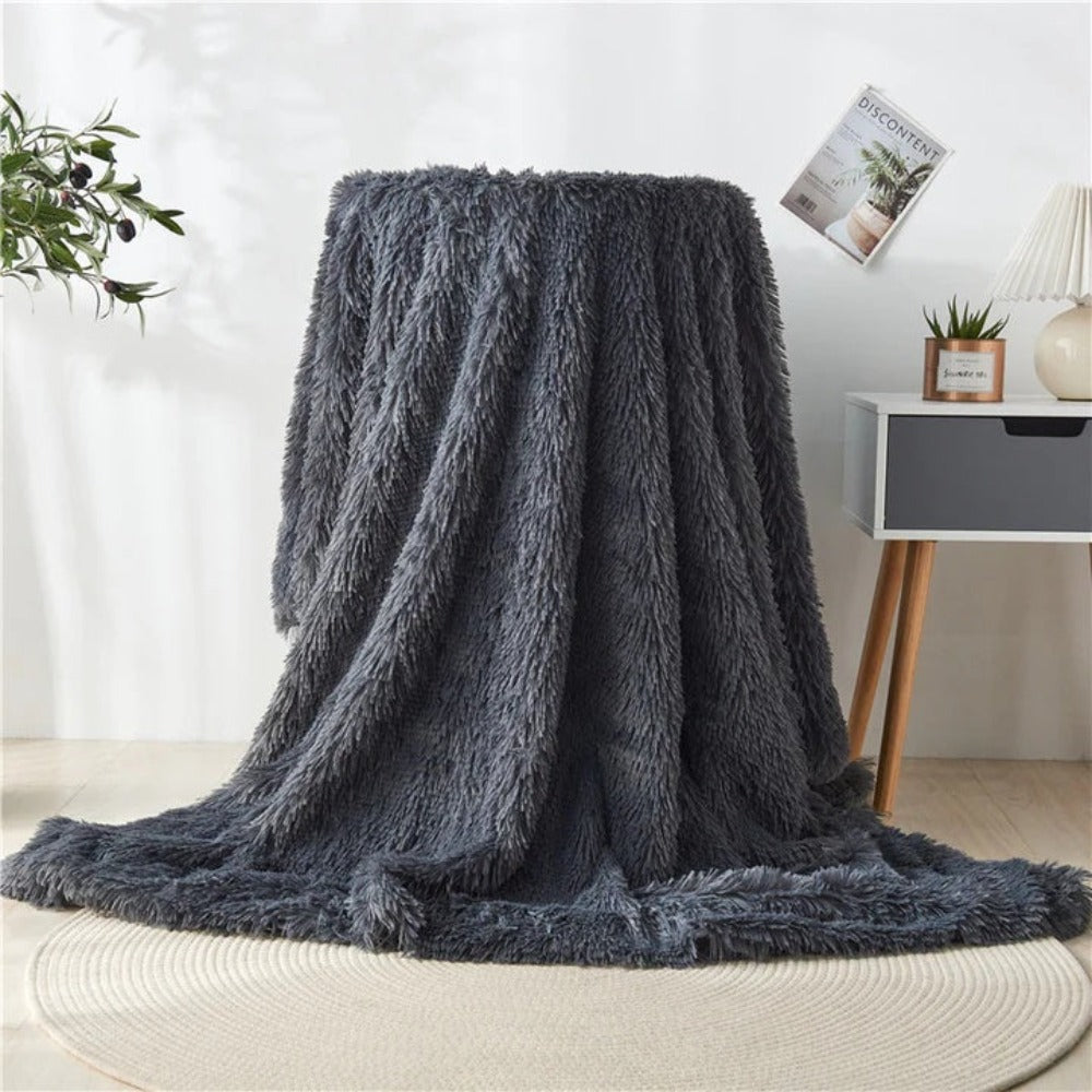 Plaid en fausse fourrure duveteuse confortable pour décoration intérieure et chaleur