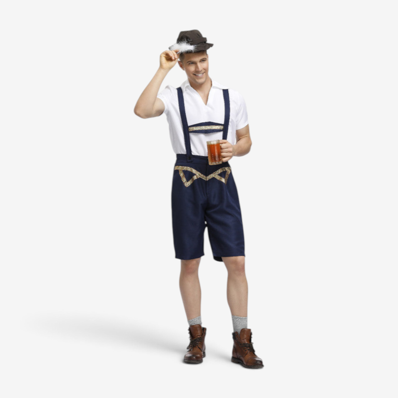 Pantalon court en cuir pour hommes avec bretelles et broderies