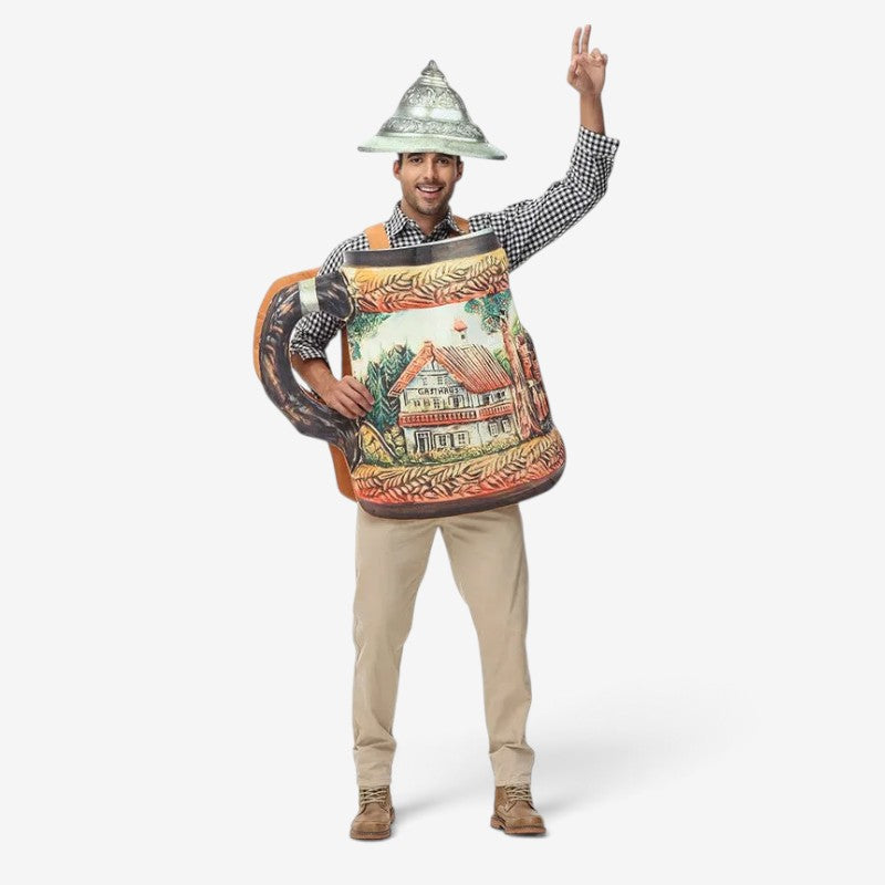 Beer Mug Costume for Men with Detachable Lid