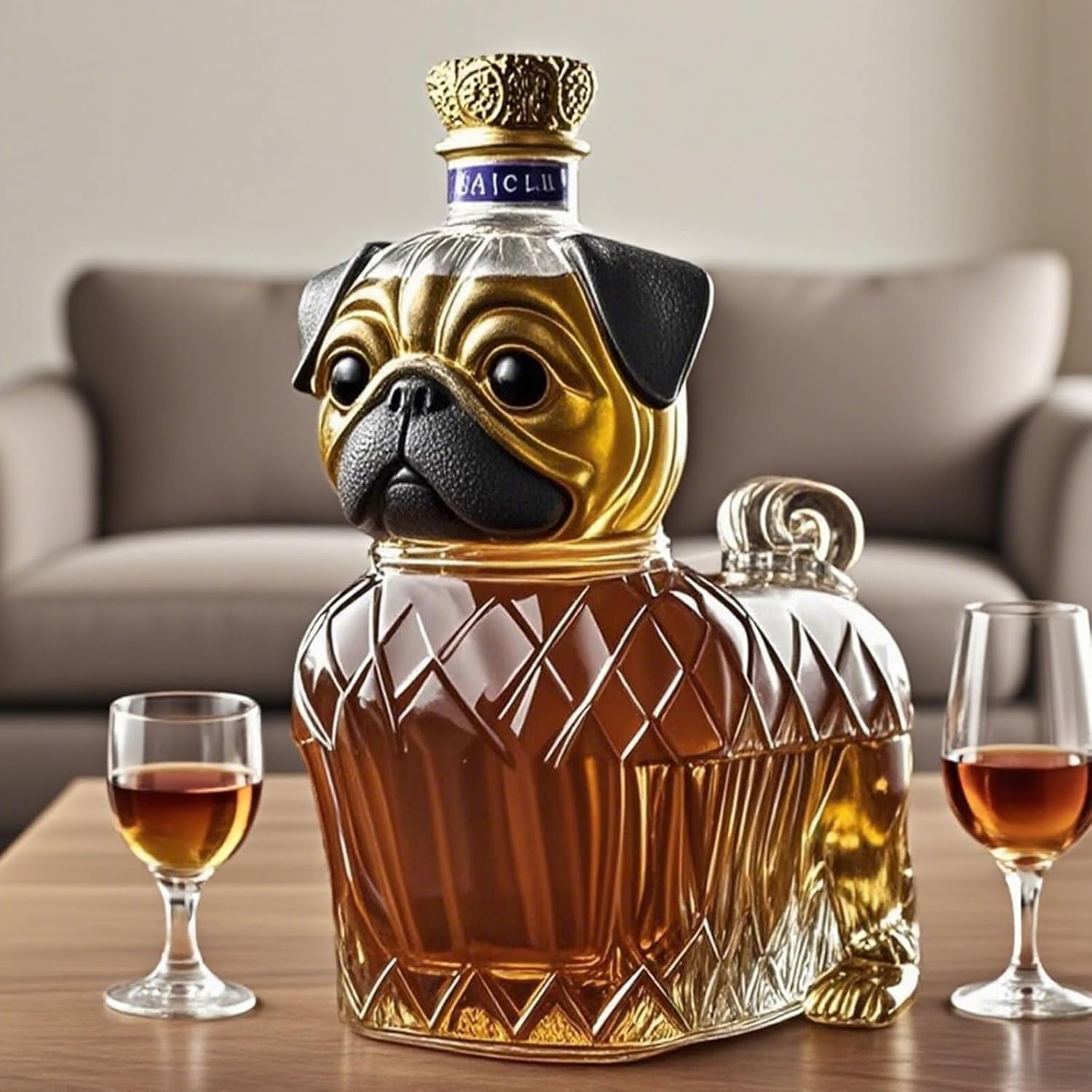 Glass Whiskey Decanter Dog Design