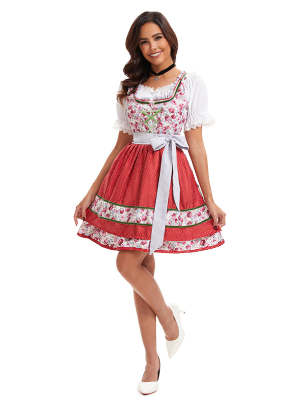 Costume dirndl pour femmes de style bavarois avec motif floral