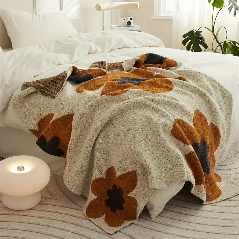 Floral Knit Blanket | Cozy Aurora Bloom Throw for Home Decor