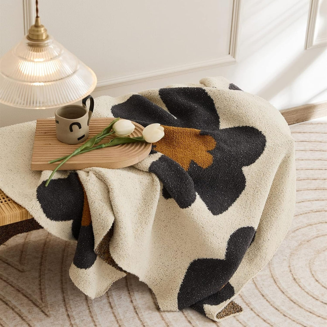 Floral Knit Blanket | Cozy Aurora Bloom Throw for Home Decor