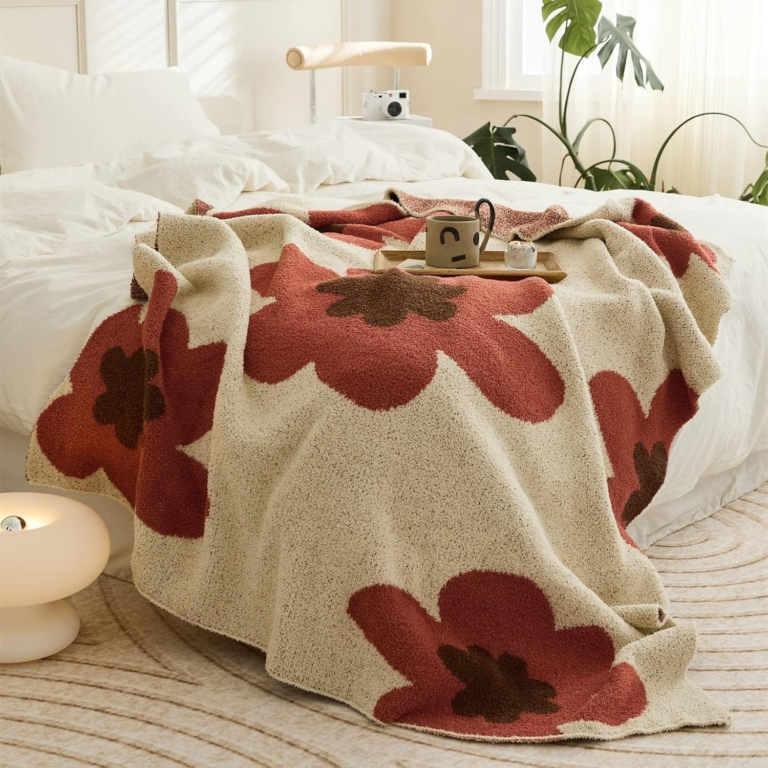Floral Knit Blanket | Cozy Aurora Bloom Throw for Home Decor