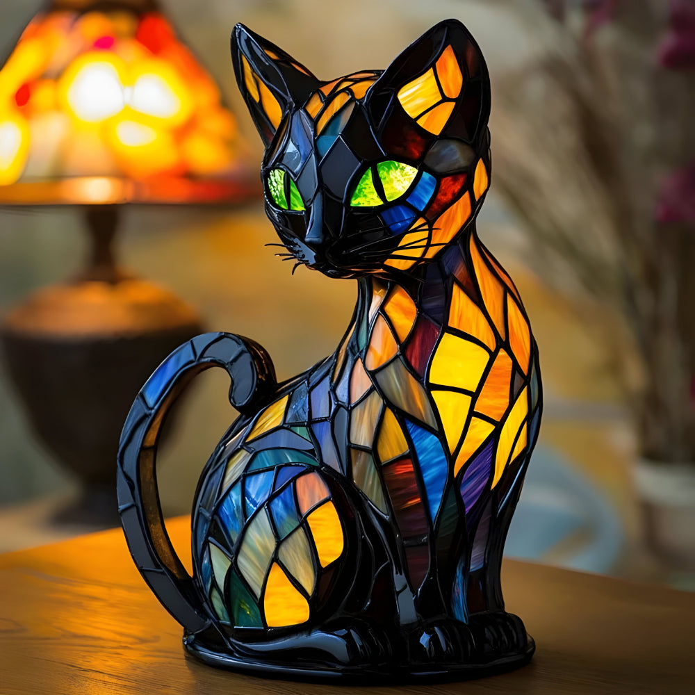 Handcrafted Glass Cat Lamp | Colour-Change Table Light