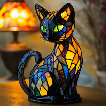 Handcrafted Glass Cat Lamp | Colour-Change Table Light