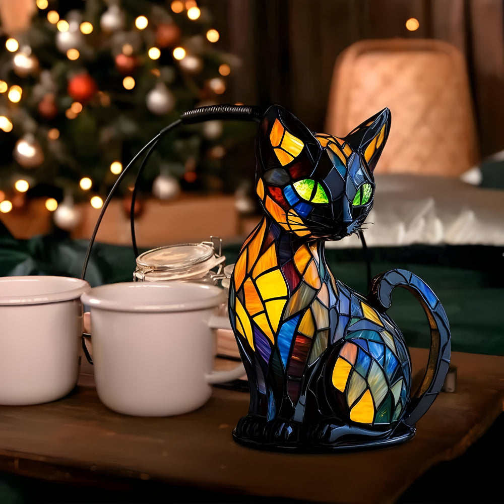 Handcrafted Glass Cat Lamp | Colour-Change Table Light