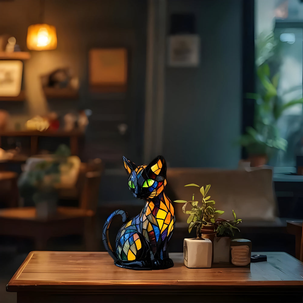 Handcrafted Glass Cat Lamp | Colour-Change Table Light