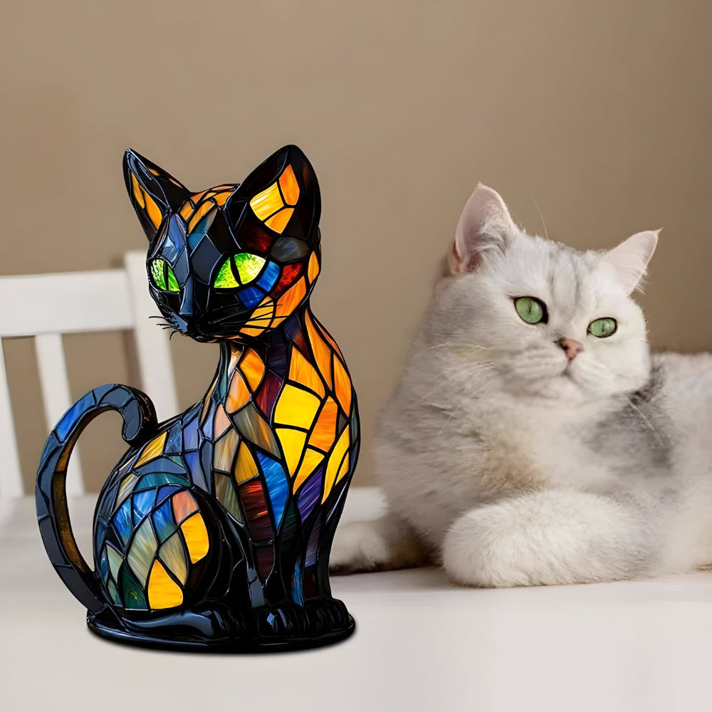 Handcrafted Glass Cat Lamp | Colour-Change Table Light