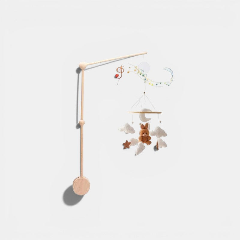 Wooden Musical Baby Mobile with Bear, Clouds and Stars