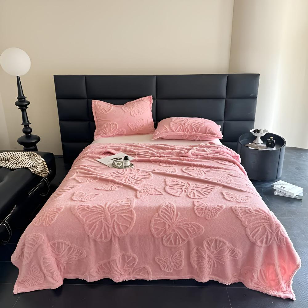 Soft Butterfly Jacquard Flannel Throw Blanket for Cozy Home Decor