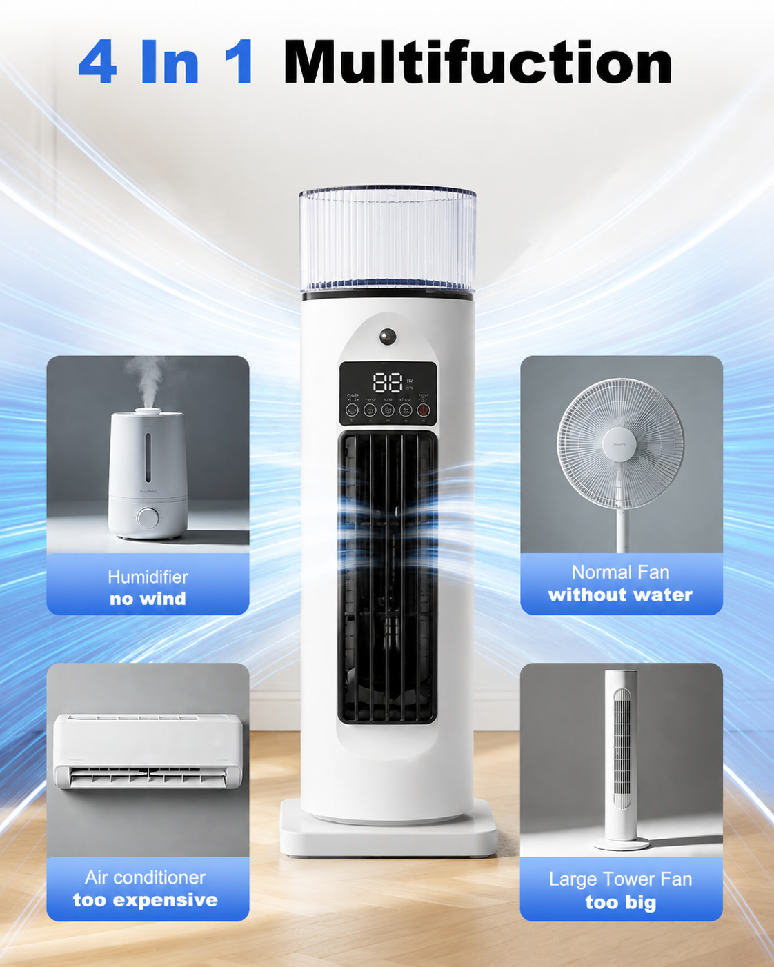 4-in-1 Portable Room Cooler with Remote & Timer