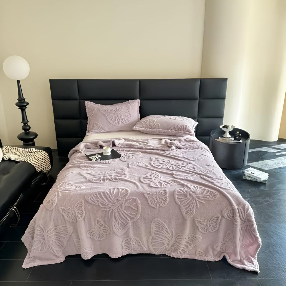 Soft Butterfly Jacquard Flannel Throw Blanket for Cozy Home Decor