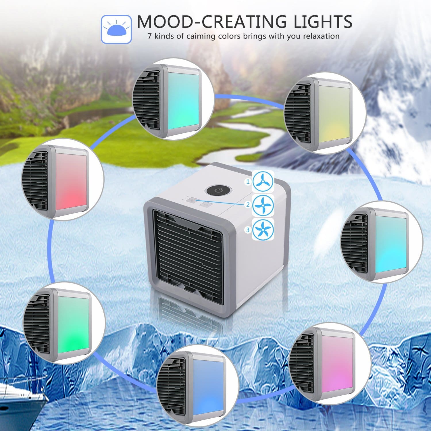 3-in-1 USB Air Cooler, Humidifier & Purifier with LED Light