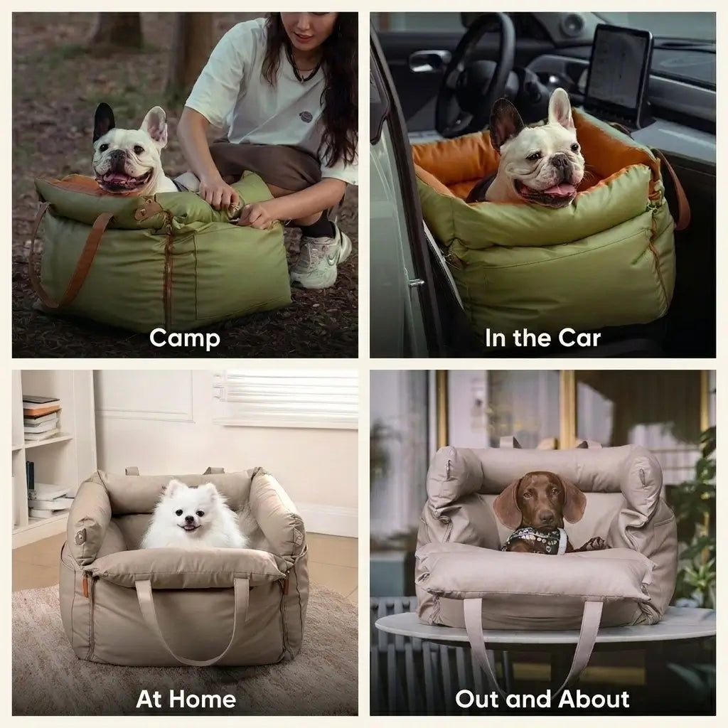 2 - in - 1 Autositz und Reisebett für Hunde mit Sicherheitsleine