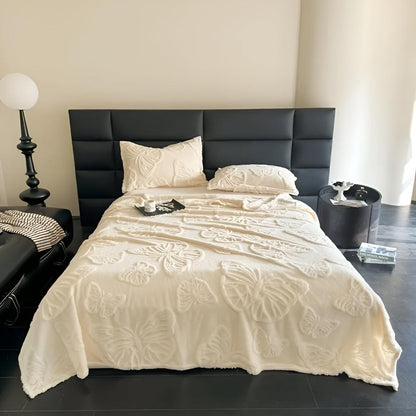 Soft Butterfly Jacquard Flannel Throw Blanket for Cozy Home Decor