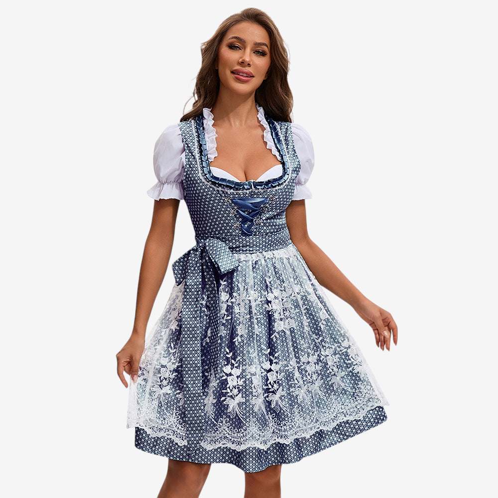 Dirndl d’Oktoberfest pour femmes avec dentelle et volants