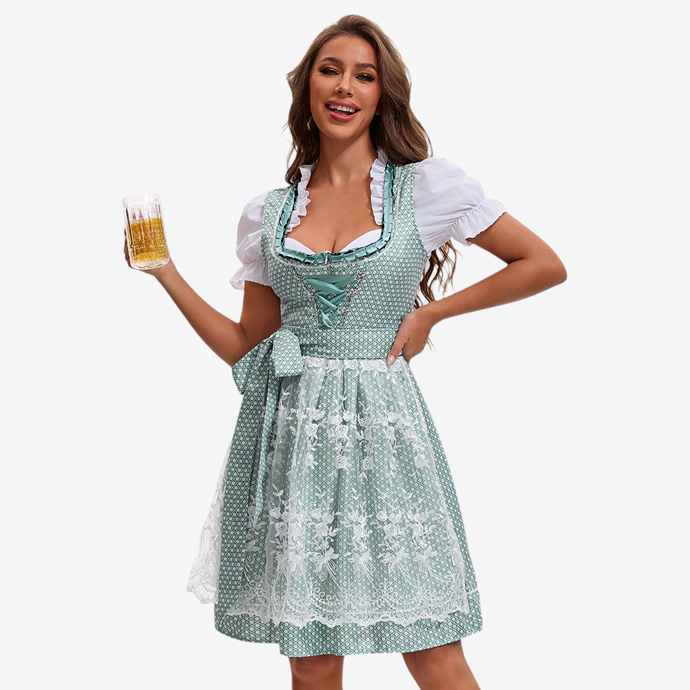 Dirndl d’Oktoberfest pour femmes avec dentelle et volants